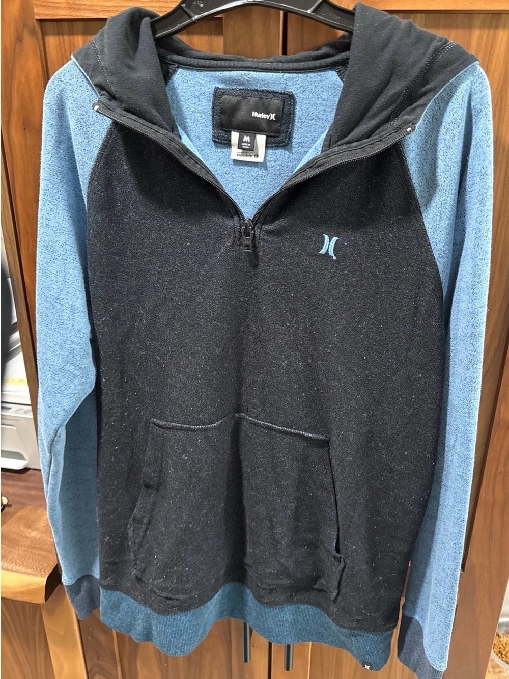 Hurley Men’s Black and Blue Half-Zip Pullover Hoodie